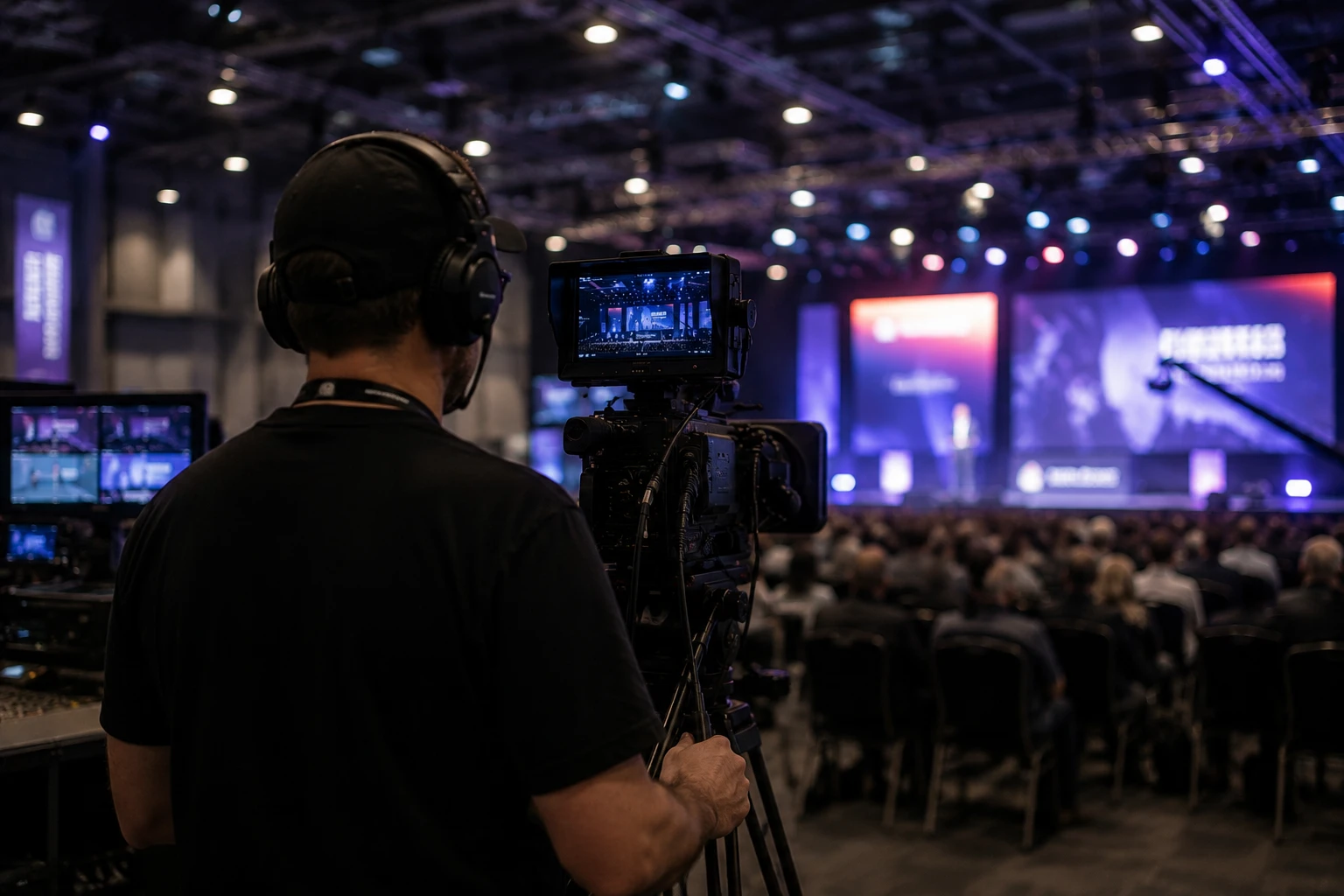 Camera platform overlooking a large conference room