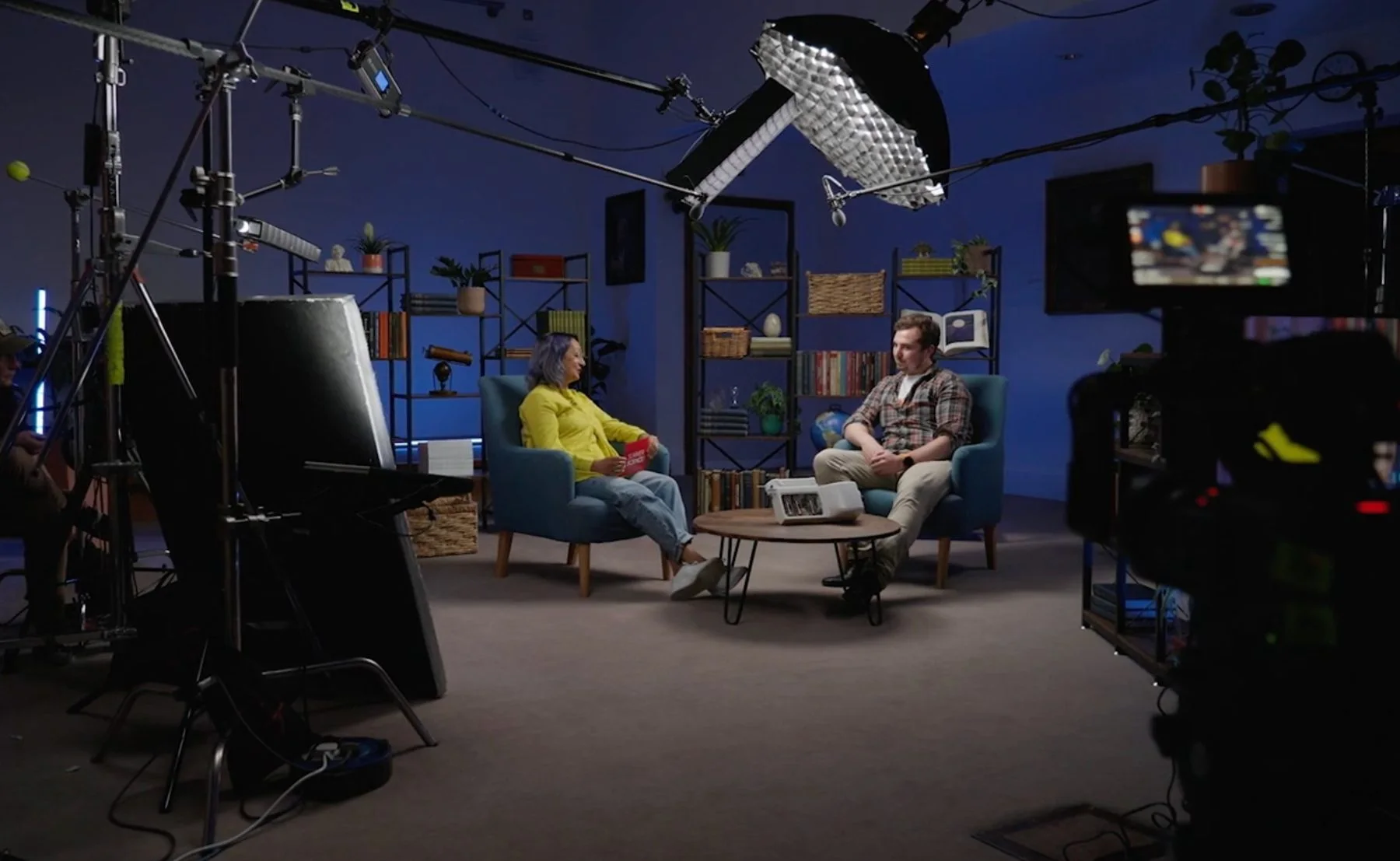 Behind-the-scenes studio interview setup
